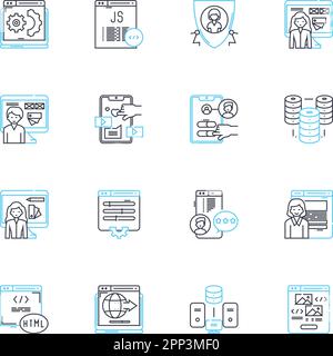 Set icone lineari assistenza tecnica. Supporto, risoluzione dei problemi, assistenza, competenza, soluzioni, Segnali di servizio, vettore di linea di Helpdesk e di concetto Illustrazione Vettoriale