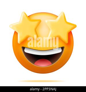 3D giallo eccitato Starry Eyed Emoticon Illustrazione Vettoriale