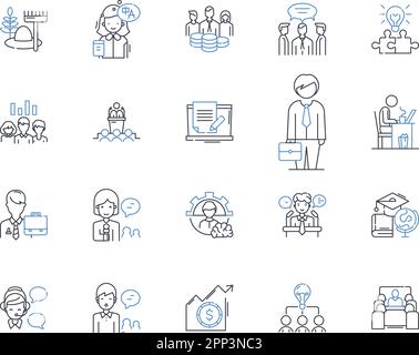 Raccolta icone linea assistenti. Supporto, Aiuto, Aide, Segretari, personale di ufficio, Illustrazione amministrativa, vettoriale del personale e lineare. Aiutanti Illustrazione Vettoriale