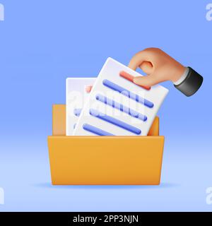 3D mano commerciale con cartella piena di carte Illustrazione Vettoriale