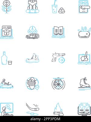 Opzioni di telelavoro icone lineari impostate. Flessibilità, remoto, lavoro da casa, distanza, virtuale, WIFI, vettore di linea di produttività e segnali concettuali Illustrazione Vettoriale