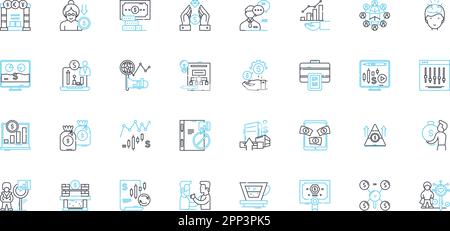 Set di icone lineari di rischio fiscale. Investimento, profitto, finanziamento, impresa, capitale, Start-up, vettore di linea di equità e segnali concettuali. Crescita,ROI Illustrazione Vettoriale