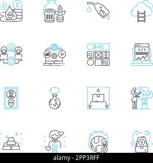 Icone lineari di espansione fiscale impostate. Stimolo, investimenti, inflazione, occupazione, crescita economica, Segnali di domanda, vettore di linea di tassazione e concetto Illustrazione Vettoriale