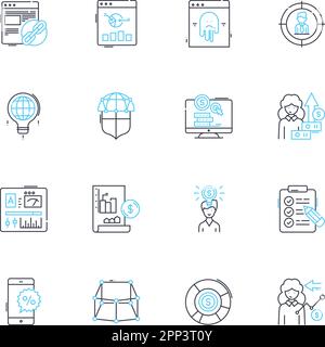 Set di icone lineari per la previsione del budget. Proiezioni, stime, previsioni, pianificazione, bilancio, Analisi, vettore di linea di metrica e segnali concettuali. Costi Illustrazione Vettoriale