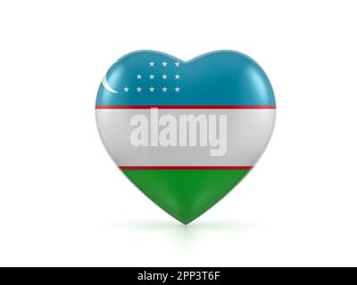 Bandiera del cuore dell'Uzbekistan su sfondo bianco. illustrazione 3d. Foto Stock