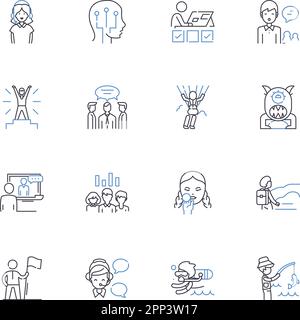 Collezione di icone della linea di età moderna. Tecnologia, automazione, globalizzazione, sicurezza informatica, innovazione, Digitalizzazione, Sustainability vettoriale e lineare Illustrazione Vettoriale