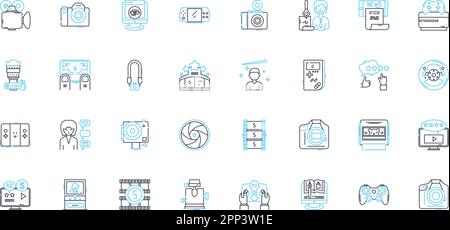 Set di icone lineari social nerk. Connessioni, amici, follower, mi piace, condivisioni, Tweet, vettore di linea di commento e segnali di concetto. Hashtag,Profilo,Stato Illustrazione Vettoriale