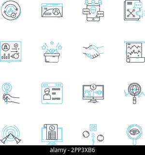 Set di icone lineari per la riforma sanitaria. Riforma, accessibile, accessibile, assicurazione, Medicaid, Medicare, vettore di linea di prescrizione e segni concettuali. Costo Illustrazione Vettoriale