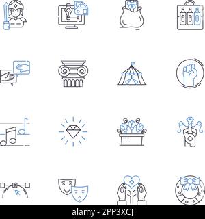 Collezione di icone della linea del tempo libero. World, Italiano, Regionale, Europa, Italia, Calabria, Sport e tempo libero, Divertimento, vettore di piacere e illustrazione lineare. Riposo Illustrazione Vettoriale