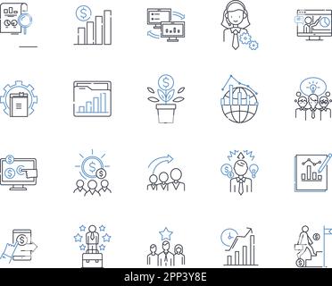 Collezione di icone della linea di efficienza del lavoro. Produttività, efficacia, ottimizzazione, semplificazione, prestazioni, Capacità, vettore di utilizzazione e lineare Illustrazione Vettoriale