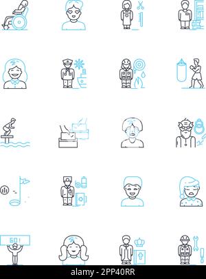 Set di icone lineari per il mentoring della carriera. Guida, sviluppo, istruendo, miglioramento, progresso, Segni di avanzamento, vettore di linea di direzione e di concetto Illustrazione Vettoriale