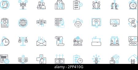 Set di icone lineari per lo sviluppo della carriera. Crescita, ambizione, potenziale, progressione, successo, Avanzamento, vettore di linea di apprendimento e segnali di concetto Illustrazione Vettoriale