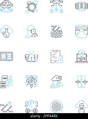 Icone lineari di probabilità cloud impostate. Probabilità, probabilità, previsione, stima, previsione, Probabilità, vettore di linea di possibilità e segnali di concetto Illustrazione Vettoriale