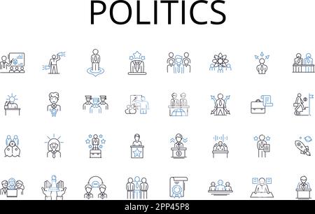 Collezione icone linea politica. Affari governativi, statecraft, Affari pubblici, società civica, scienza politica, Interesse nazionale, Politica pubblica Illustrazione Vettoriale