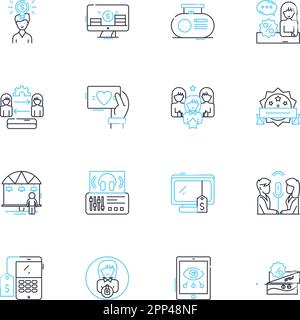 Set di icone lineari di concetto pubblico. Comunità, Società, Governo, cittadinanza, democrazia, Trasparenza, vettore di linea di responsabilità e segnali concettuali Illustrazione Vettoriale