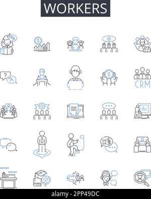 Collezione di icone della linea Workers. Dipendenti, personale, lavoratori, operatori, personale, Colleghi, colleghi, figure vettoriali e lineari. Associati Illustrazione Vettoriale