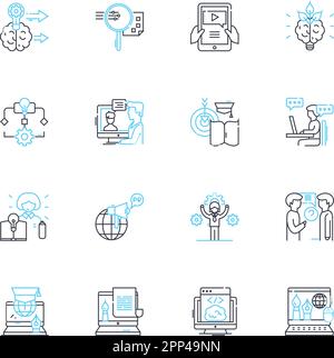 Set di icone lineari per l'addestramento su Internet. E-learning, Webinar, corsi online, alfabetizzazione digitale, sicurezza informatica, Codifica, vettore di linea Nerking e concetto Illustrazione Vettoriale