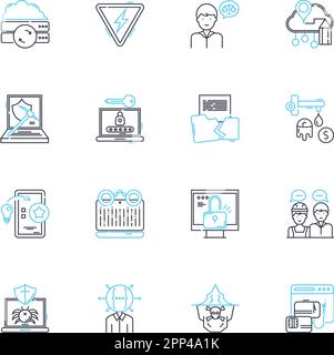 Set di icone lineari hoodlums. Fuorilegge, delinquenti, Thugs, Gangsters, Ruffians, Banditi, vettore di linea Hooligans e segnali concettuali. Demolitori, criminali Illustrazione Vettoriale