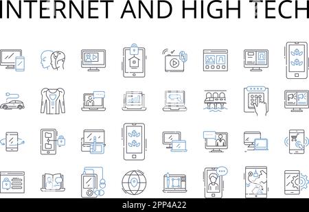 Internet e linea high tech icone collezione. Cyberspazio, World Wide Web, era digitale, basato sui dati, online, Tecnologia dell'informazione, realtà virtuale Illustrazione Vettoriale