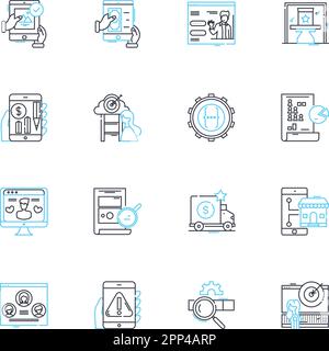 Set di icone lineari dell'azienda di vendita. Crescita, prospettive, pipeline, lead, conversione, Ricavi, vettore di linea di destinazione e segnali concettuali. Chiusura,strategia Illustrazione Vettoriale