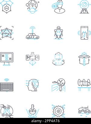 Set di icone lineari per la programmazione Web. HTML, CSS, JavaScript, jQuery, Bootstrap, Segni angolari, vettori di linea reagiscono e concettuali. Vuejs,Nodejs,Estrai Illustrazione Vettoriale