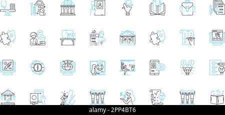 Set di icone lineari per la formazione aziendale. Sviluppo, crescita, apprendimento, successo, lavoro di squadra, Adattabilità, vettore di linea di comunicazione e segnali concettuali Illustrazione Vettoriale