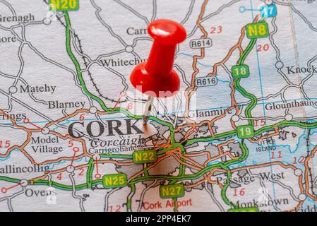 Segnatura sulla mappa Cork, Irlanda. Foto Stock