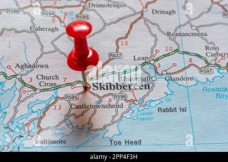 Segnatura sulla mappa Skibbereen, Irlanda. Foto Stock