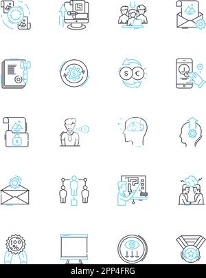 Set di icone lineari dei valori aziendali. Integrità, etica, fiducia, rispetto, responsabilità, Trasparenza, vettore di linea di empatia e segnali concettuali. Collaborazione Illustrazione Vettoriale