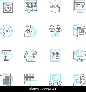 Set di icone lineari per la comunicazione virtuale. Teleconferenze, chat video, riunioni online, webinar, collaborazione remota, Messaggistica istantanea, schermo Illustrazione Vettoriale