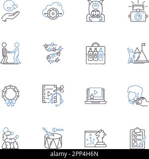 Raccolta icone linea attività extracurricolari. Atletica, dibattito, Volontario, Musica, Drama, Robotica, vettore di danza e illustrazione lineare Illustrazione Vettoriale