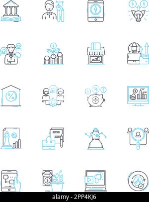 Set di icone lineari dei fondi. Investimenti, portafoglio, capitale, attività, capitale, Titoli, vettore di linea di obbligazioni e segnali concettuali. Mutuali, risparmio, finanziamento Illustrazione Vettoriale