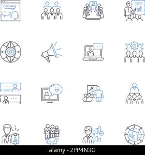 Raccolta di icone della linea dei consulenti di messaggistica. Comunicazione, Mentor, Guida, supporto, Coaching, Interazione, collaborazione vettoriale e lineare Illustrazione Vettoriale