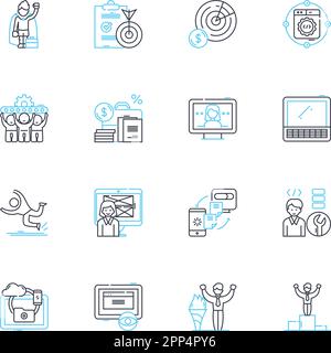Set di icone lineari per il cloud computing. Virtualizzazione, accessibilità, elasticità, scalabilità, implementazione, Integrazione, vettore di linea SaaS e segnali concettuali Illustrazione Vettoriale
