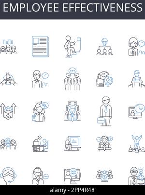 Raccolta di icone delle linee di efficacia dei dipendenti. Produttività dei team, gestione efficiente, capacità della forza lavoro, utilizzo delle risorse, efficacia operativa Illustrazione Vettoriale