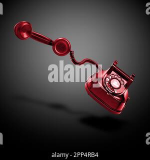 Telefono galleggiante Old Red con ombreggiatura su sfondo nero a gradiente radiale Foto Stock