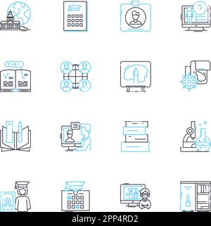 Competenze tecniche serie di icone lineari. Codifica, Ingegneria, programmazione, sviluppo, progettazione, Nerking, risoluzione dei problemi relativi a vettori di linea e segnali concettuali Illustrazione Vettoriale