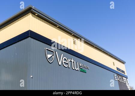 Newcastle Eagles Basketball Arena, sponsorizzata da Vertu, a Elswick, Newcastle upon Tyne, Regno Unito. Foto Stock