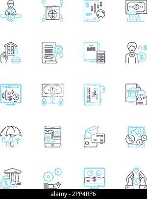 icone lineari equities impostate. Azioni, azioni, titoli, investimenti, Trading, Portfolio, vettore di linea Bull e segnali concettuali. Orso, mercato, Scambio Illustrazione Vettoriale