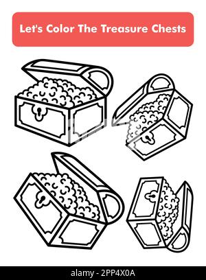 Treasure Chests coloring Book Page in Letter Page Size Children coloring Worksheet Premium Vector Element Illustrazione Vettoriale