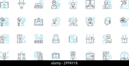 Set di icone lineari per la gestione del marchio. Strategia, branding, identità, marketing, reputazione, Comunicazione, posizionamento vettore di linea e segnali concettuali Illustrazione Vettoriale