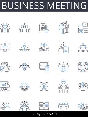 Collezione di icone della linea di riunione aziendale. Vigneto, Sommelier, Vintage, Uvaggio, sughero, Rosa, vettore Chardonnay e illustrazione lineare. Merlot, Cabernet Illustrazione Vettoriale