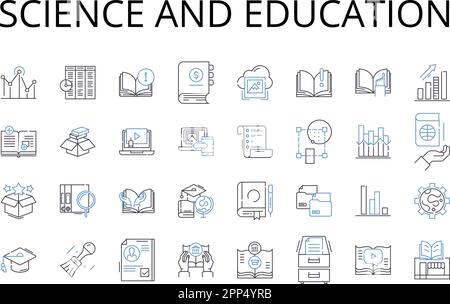 Collezione di icone della linea di scienza e istruzione. conoscenza, intelligenza, apprendimento, comprensione, comprensione, competenza, saggezza vettore e lineare Illustrazione Vettoriale