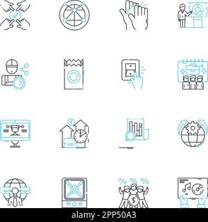 Set di icone lineari per la comunicazione transnazionale. Globalizzazione, Diaspora, multilinguismo, interdipendenza, connettività, Mediazione, linea di collaborazione Illustrazione Vettoriale