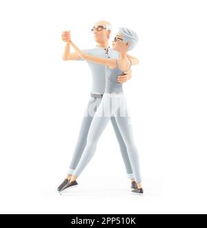 3d valzer alto uomo e donna danzante, illustrazione isolata su sfondo bianco Foto Stock