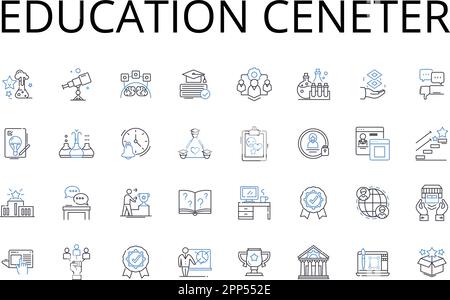 Educazione linea ceneter icone collezione. Centro di apprendimento, Istituto di formazione, Centro di studio, Knowledge base, Accademia di competenze, Centro di intelligence, Tutoring Illustrazione Vettoriale