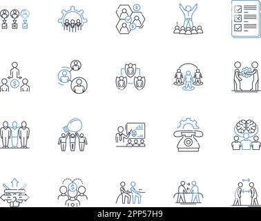 Raccolta di icone della riga del personale amministrativo. Receptionist, Segretario, Assistente, Coordinatore, Clerk, Organizer, vettore di supporto e illustrazione lineare Illustrazione Vettoriale