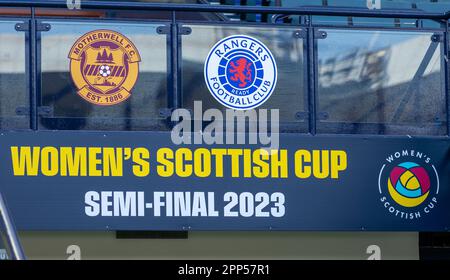 22nd aprile 2023; Hampden Park, Glasgow, Scozia: Semifinale di Calcio della Coppa Scozzese delle donne, WFC Rangers contro WFC Motherwell; Branding al tunnel per le semifinali della Coppa Scozzese delle donne Foto Stock