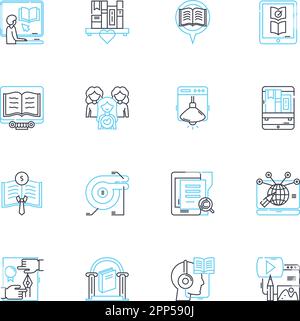 Set di icone lineari per la pubblicità. Marketing, Campagna, Branding, promozione, Media, Strategia, vettore di linea creativo e segnali concettuali. Comunicazione Illustrazione Vettoriale