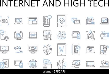 Internet e linea high tech icone collezione. Cyberspazio, World Wide Web, era digitale, basato sui dati, online, Tecnologia dell'informazione, realtà virtuale Illustrazione Vettoriale